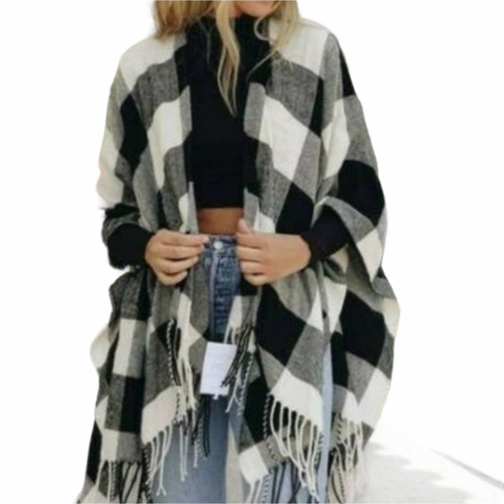 Black Buffalo Check Sweater Wrap Ruana